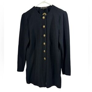 St. John Basics Black Santana Knit Button Down Long Sleeve Sweater Jacket Sz P